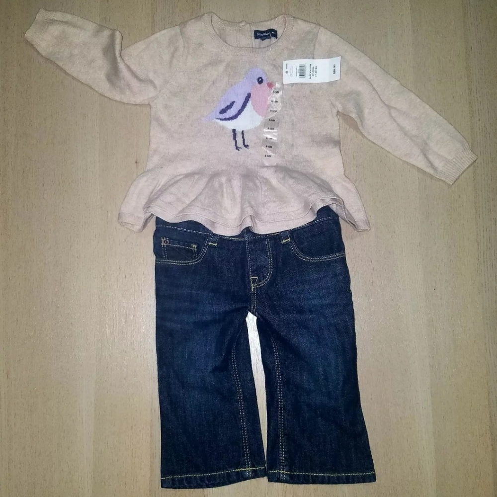NEW Girls Baby Gap Sweater Jeans Set Outfit 6-12 M